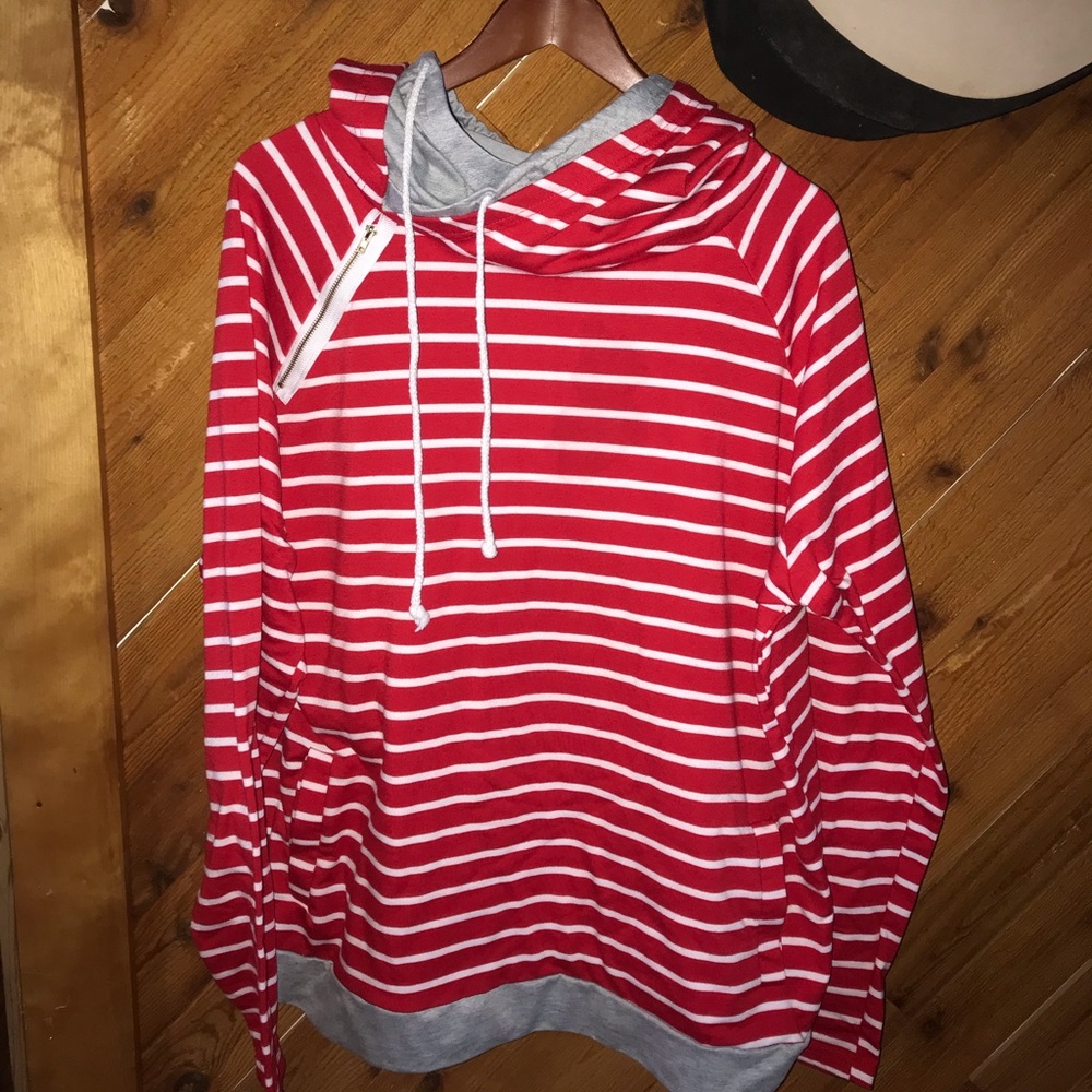 Red and white striped hoodie- size 3xl